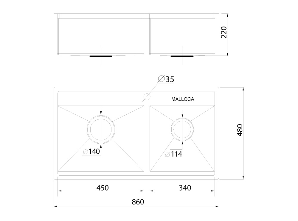 Bản vẽ 2D chậu rửa chén Malloca MS 6304