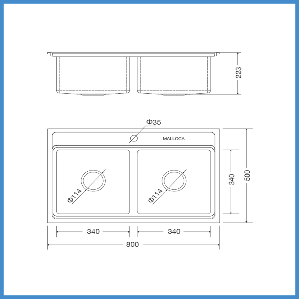 Bản vẽ 2D chậu rửa chén Malloca MS 8812​​​​​​​
