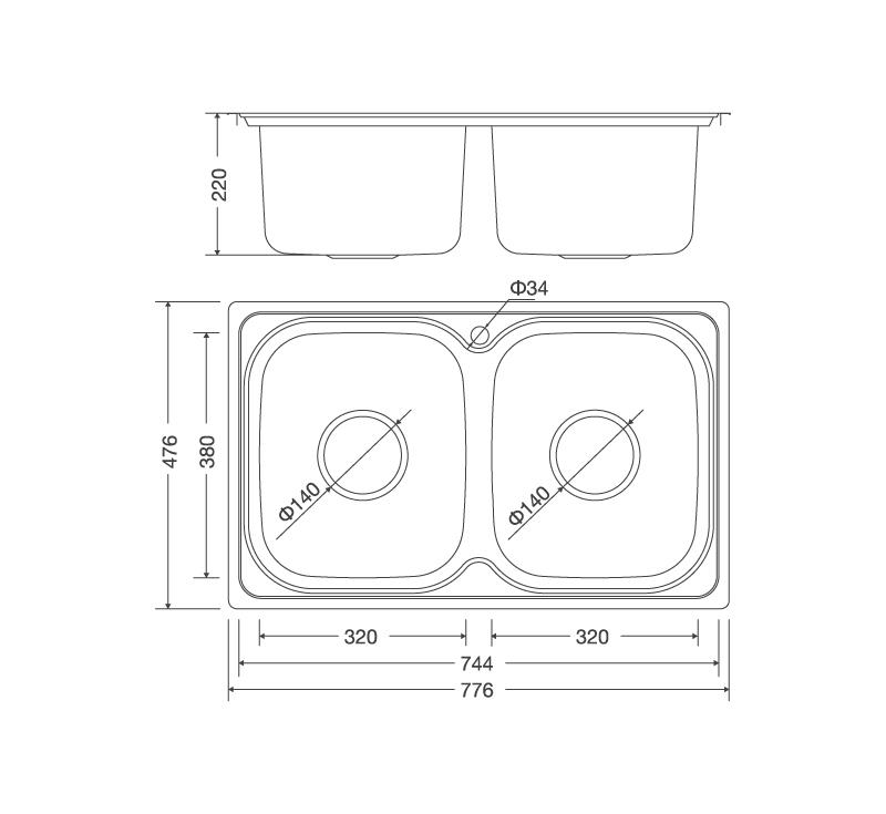 Bản vẽ 2D chậu rửa chén Malloca MS 1001 New