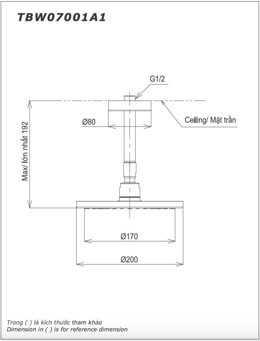 Chi tiết bản vẽ kỹ thuật của bát sen gắn tường dòng G series TBW07001A1