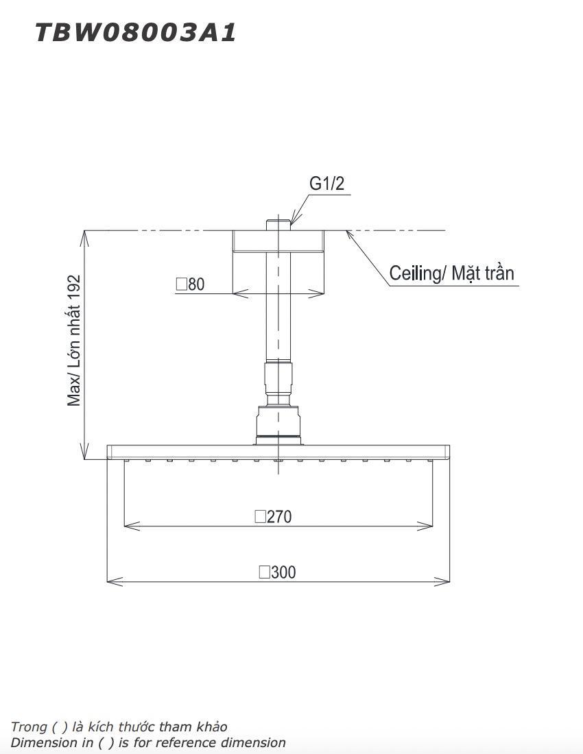 Bản vẽ 2D của bát sen trần TBW08003A1