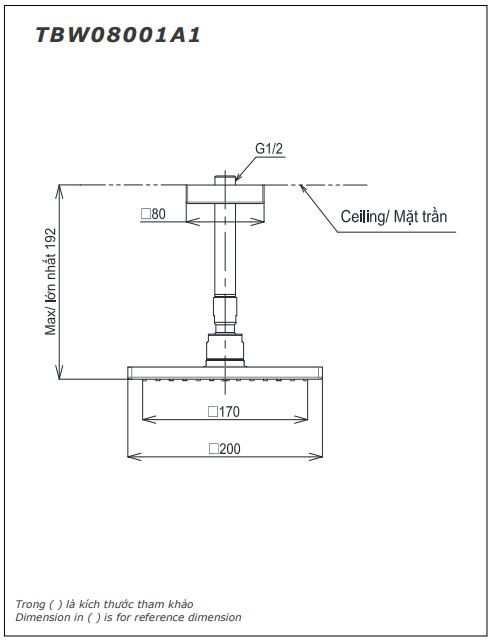 Bản vẽ kỹ thuật của Bát sen gắn trần TOTO TBW08001A1