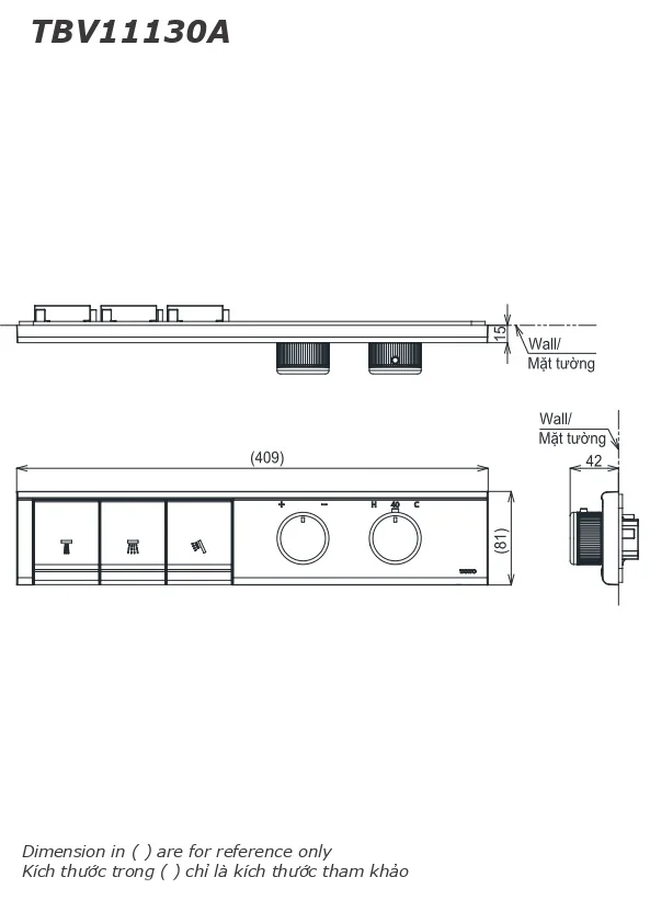 Bản vẽ kỹ thuật bảng điều khiển sen âm 3 đường nước dòng G TBV11130A/TBN11DC0A