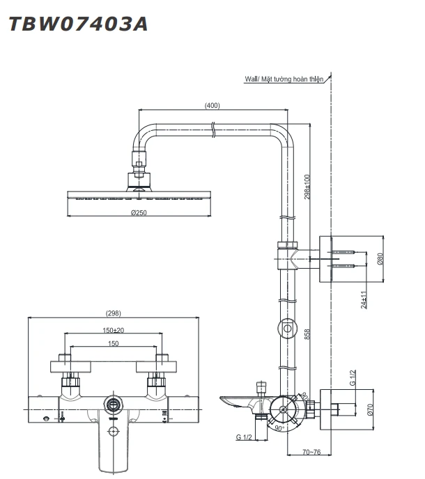 Bản vẽ kỹ thuật của Sen cây nhiệt độ TBW07404A