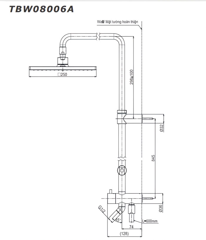 Bản vẽ sản phẩm sen cây TBW08006A