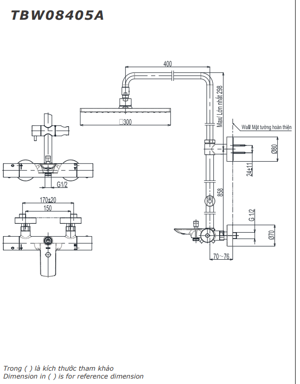 Bản vẽ kỹ thuật của Sen cây nhiệt độ TBW08405A