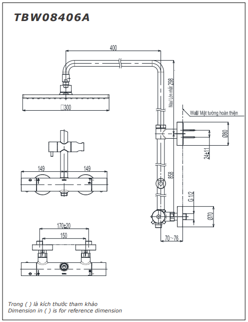 Bản vẽ kỹ thuật của Sen cây nhiệt độ TOTO TBW08406A