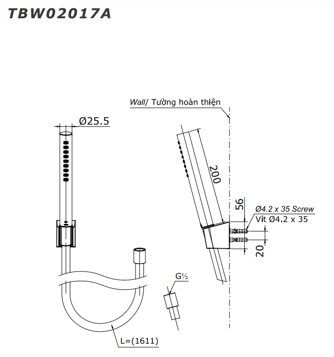Hình ảnh bản vẽ 2D bộ sen tắm nóng lạnh TOTO TBG08302VA/TBW02017A