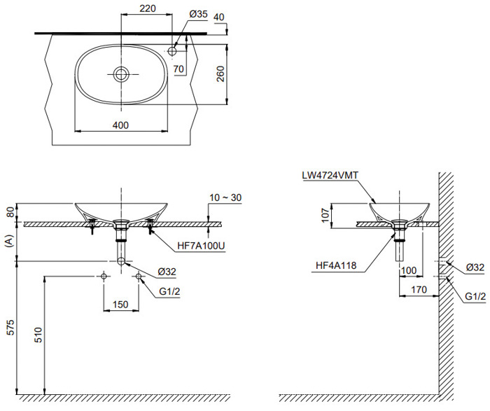Bản vẽ 2D chậu rửa lavabo đặt bàn LT4724MTCMW